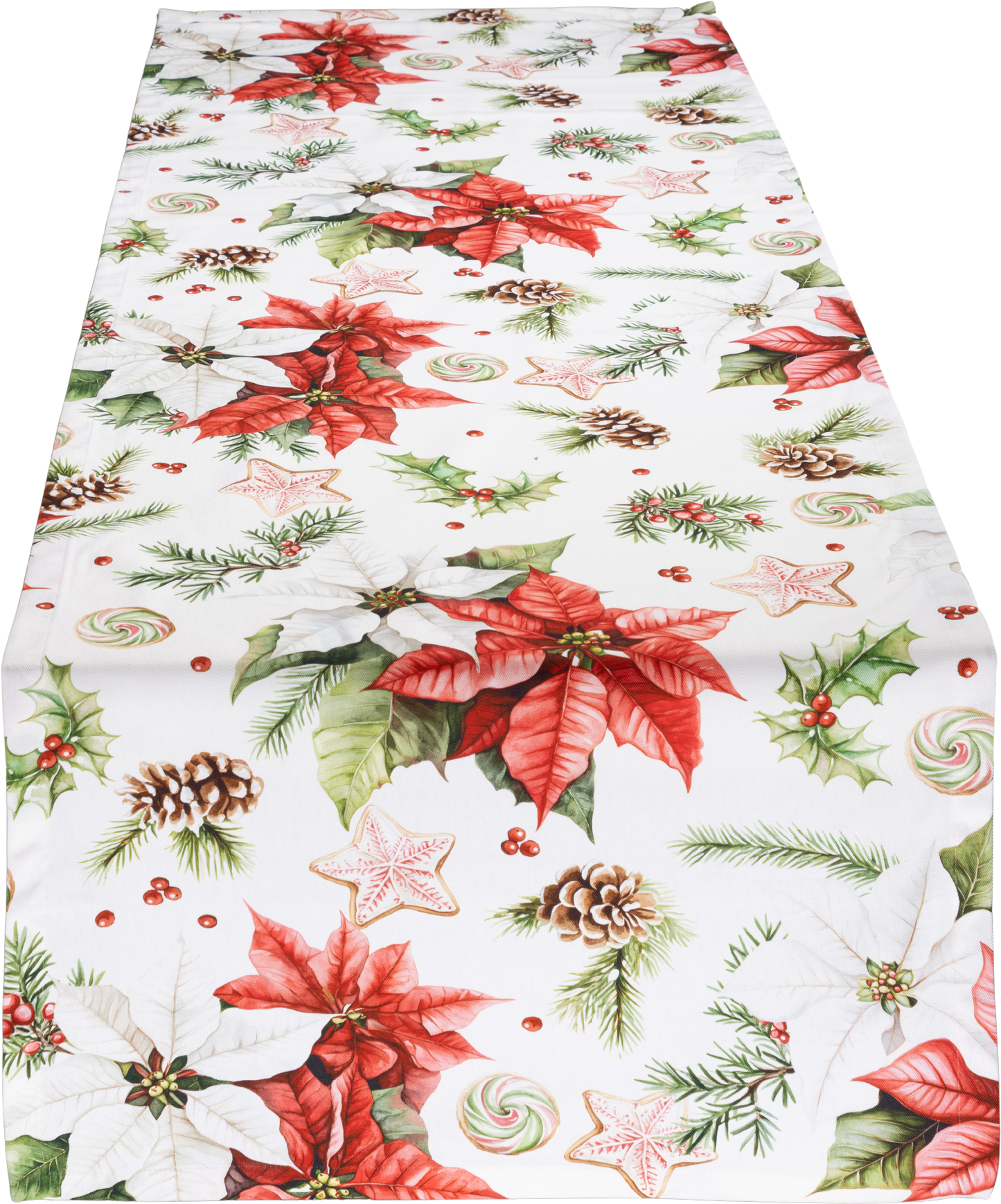 Tischband Christmas Flower 50x150 cm | Naturweich & Matt - Poinsettie Weihnachten Baumwolle