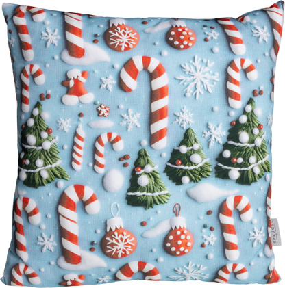 Kissenhülle Winter Candy Cane 50x50 cm | Naturweich & Matt - Zuckerstange Weihnachten Hellblau