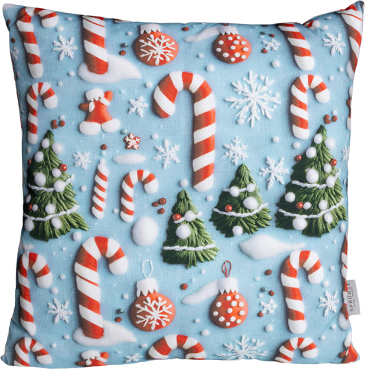 Kissenhülle Winter Candy Cane 50x50 cm | Naturweich & Matt - Zuckerstange Weihnachten Hellblau