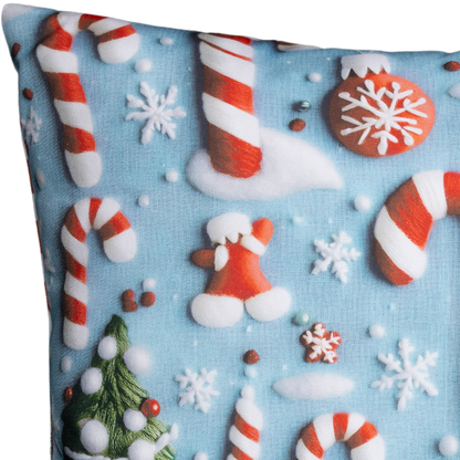Kissenhülle Winter Candy Cane 50x50 cm | Naturweich & Matt - Zuckerstange Weihnachten Hellblau