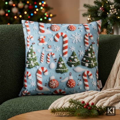 Kissenhülle Winter Candy Cane 50x50 cm | Naturweich & Matt - Zuckerstange Weihnachten Hellblau