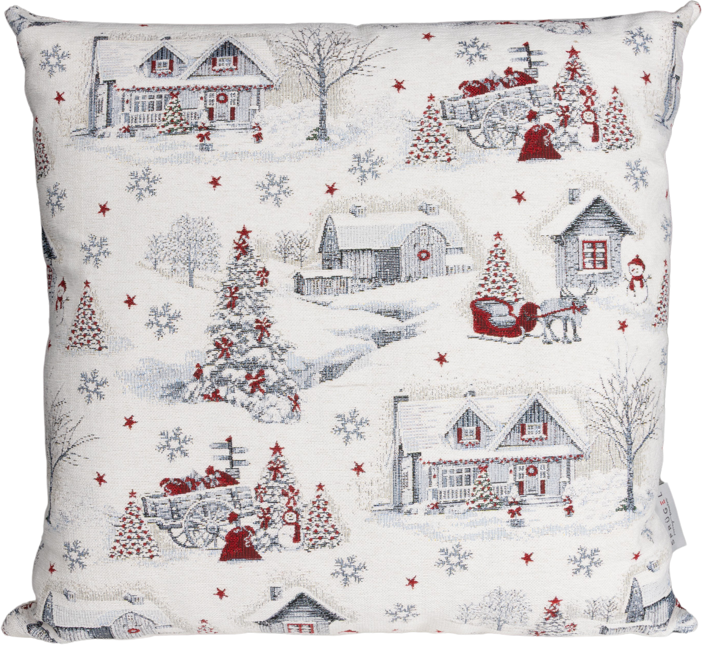 Kissenhülle Wintertime Town Chenille 50x50 cm | Fest & Griffig - Glitzereffekt Winterdorf Weiß
