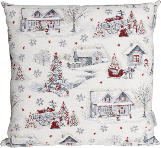 Kissenhülle Wintertime Town Chenille 50x50 cm | Fest & Griffig - Glitzereffekt Winterdorf Weiß