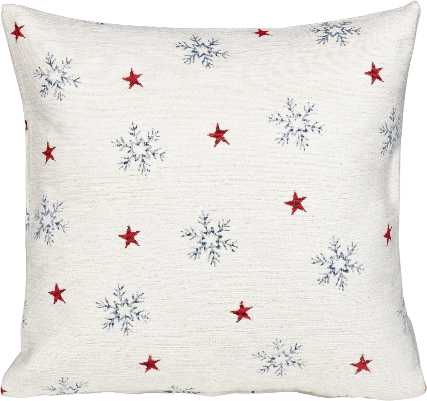 Kissenhülle Wintertime Star Chenille 50x50 cm | Fest & Griffig - Glitzereffekt Schneeflocke Stern Creme Rot