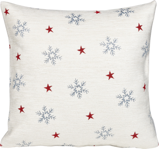 Kissenhülle Wintertime Star Chenille 50x50 cm | Fest & Griffig - Glitzereffekt Schneeflocke Stern Creme Rot