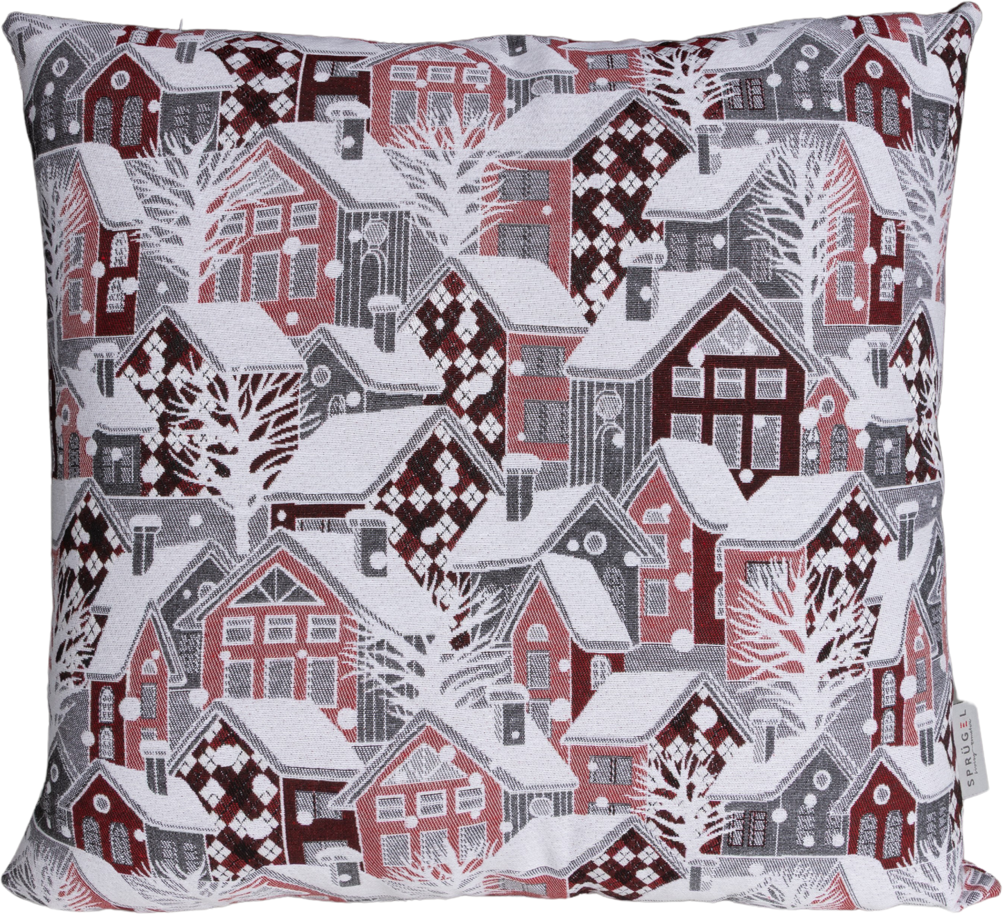 Kissenhülle Wintertime Home 60x60 cm | Fein & Glatt - Winterstadt Bordeaux Grau Weiß