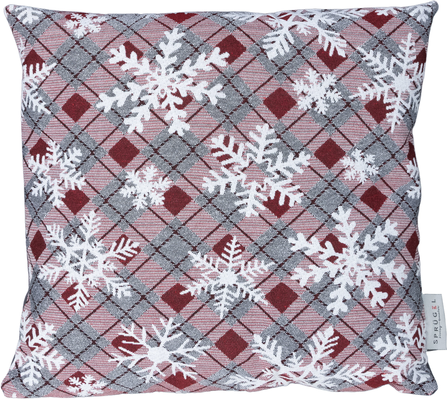 Kissenhülle Wintertime Snowflake 40x40 cm | Fein & Glatt - Schneeflocke Karo Bordeaux Rosa