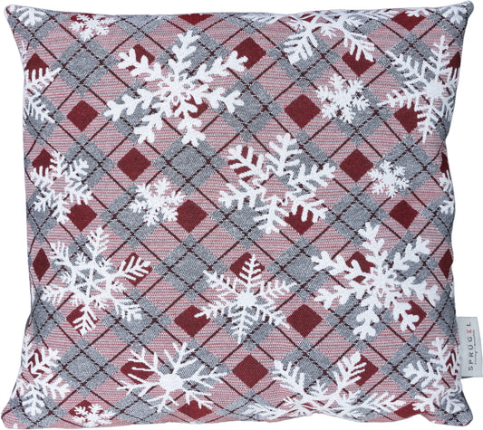 Kissenhülle Wintertime Snowflake 40x40 cm | Fein & Glatt - Schneeflocke Karo Bordeaux Rosa