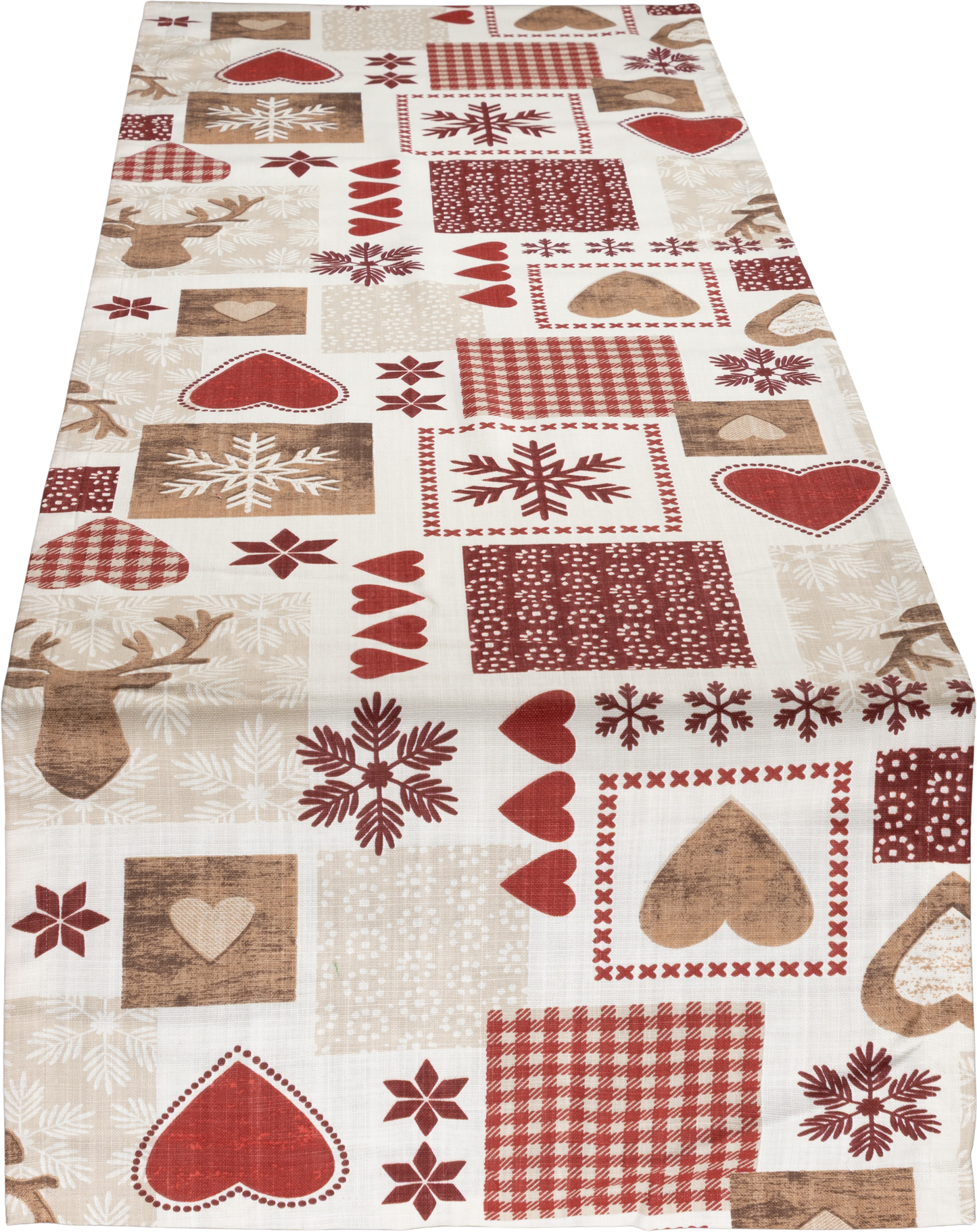 Tischband Countrysite Patchwork 45x45 cm | Naturweich & Matt - Hirsch Patchwork Rot Weiß