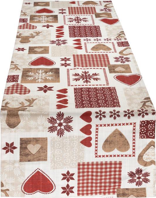 Tischband Countrysite Patchwork 45x45 cm | Naturweich & Matt - Hirsch Patchwork Rot Weiß
