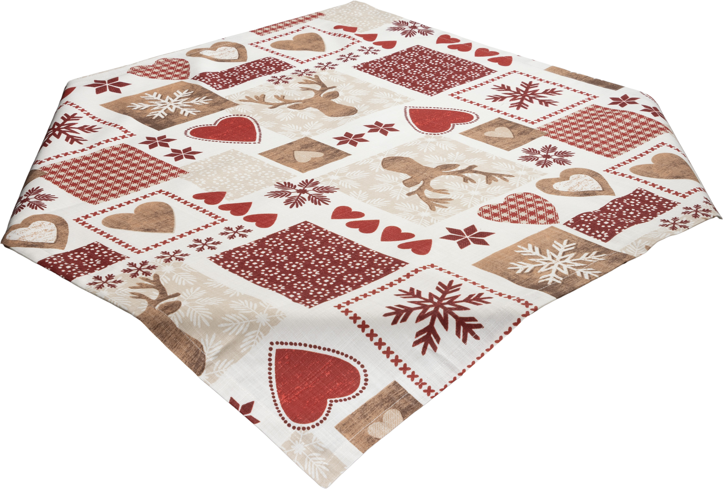 Mitteldecke Countrysite Patchwork 85x85 cm | Naturweich & Matt - Hirsch Patchwork Rot Weiß