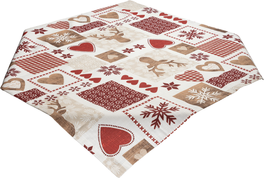 Mitteldecke Countrysite Patchwork 85x85 cm | Naturweich & Matt - Hirsch Patchwork Rot Weiß
