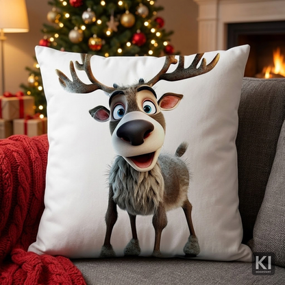 Kissenhülle Cute Rudolf 45x45 cm | Fein & Glatt - Rentier Cartoon Weiß Wendekissen