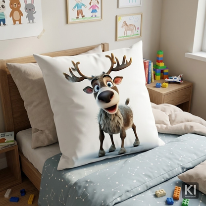 Kissenhülle Cute Rudolf 45x45 cm | Fein & Glatt - Rentier Cartoon Weiß Wendekissen