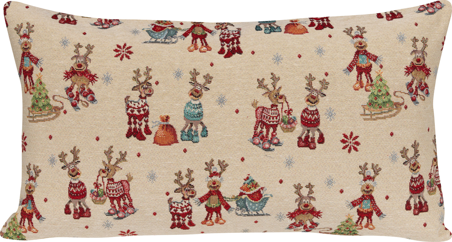 Kissenhülle X-Mas Funny Reindeer 30x50 cm | Schwer & Griffig - Rentier Weihnachten Creme
