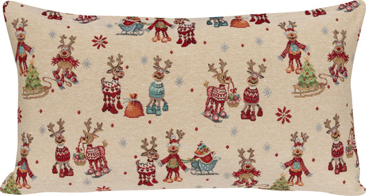 Kissenhülle X-Mas Funny Reindeer 30x50 cm | Schwer & Griffig - Rentier Weihnachten Creme
