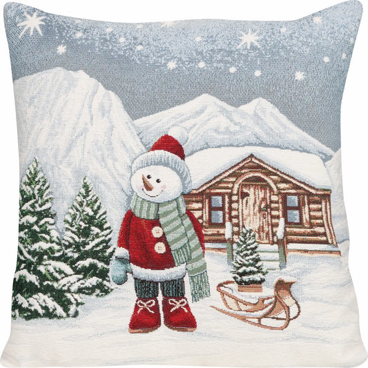 Gobelin Kissenhülle Winterwunderland mit Schneemann - Winter Snowy Chenille