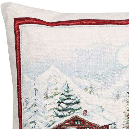 Wendekissenhülle Ski-Schneemann 45x45 cm | samtweiches Chenille Gewebe mit eingewebtem Wintermotiv
