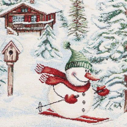 Wendekissenhülle Ski-Schneemann 45x45 cm | samtweiches Chenille Gewebe mit eingewebtem Wintermotiv
