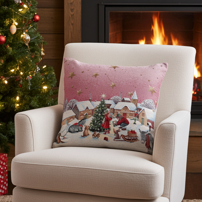 Gobelin Kissenhülle mit Magie des Dorfes - Mystic X-Mas Life 45x45 cm