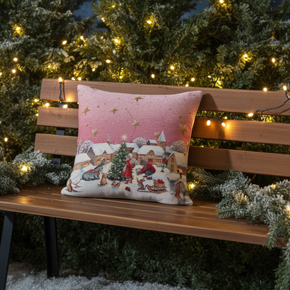 Gobelin Kissenhülle mit Magie des Dorfes - Mystic X-Mas Life 45x45 cm