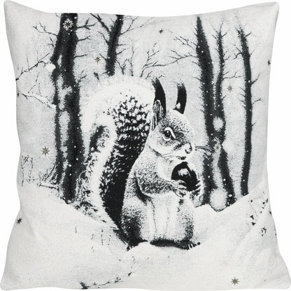 Gobelin Kissenhülle mit Eichhörnchen im Winter – Mystic Squirrel Chenille
