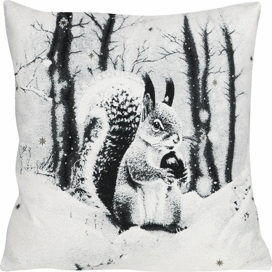 Gobelin Kissenhülle mit Eichhörnchen im Winter – Mystic Squirrel Chenille