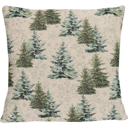 Gobelin Kissenhülle mit Tannenbäumen und Schneeflocken - Neoteric Forest - 50x50 cm - SPRÜGEL