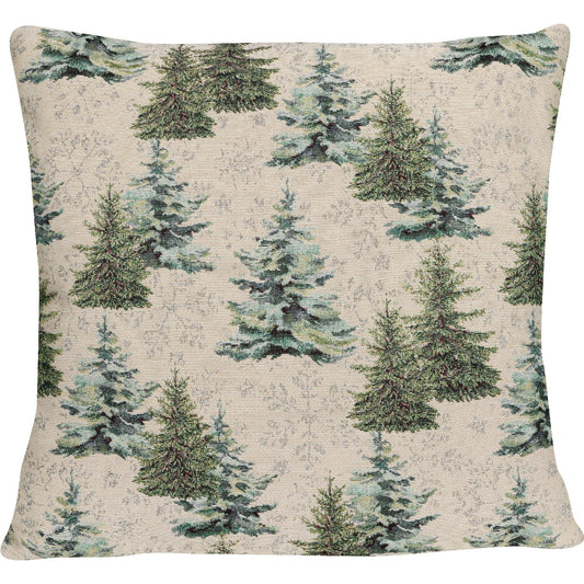 Gobelin Kissenhülle mit Tannenbäumen und Schneeflocken - Neoteric Forest - 50x50 cm - SPRÜGEL