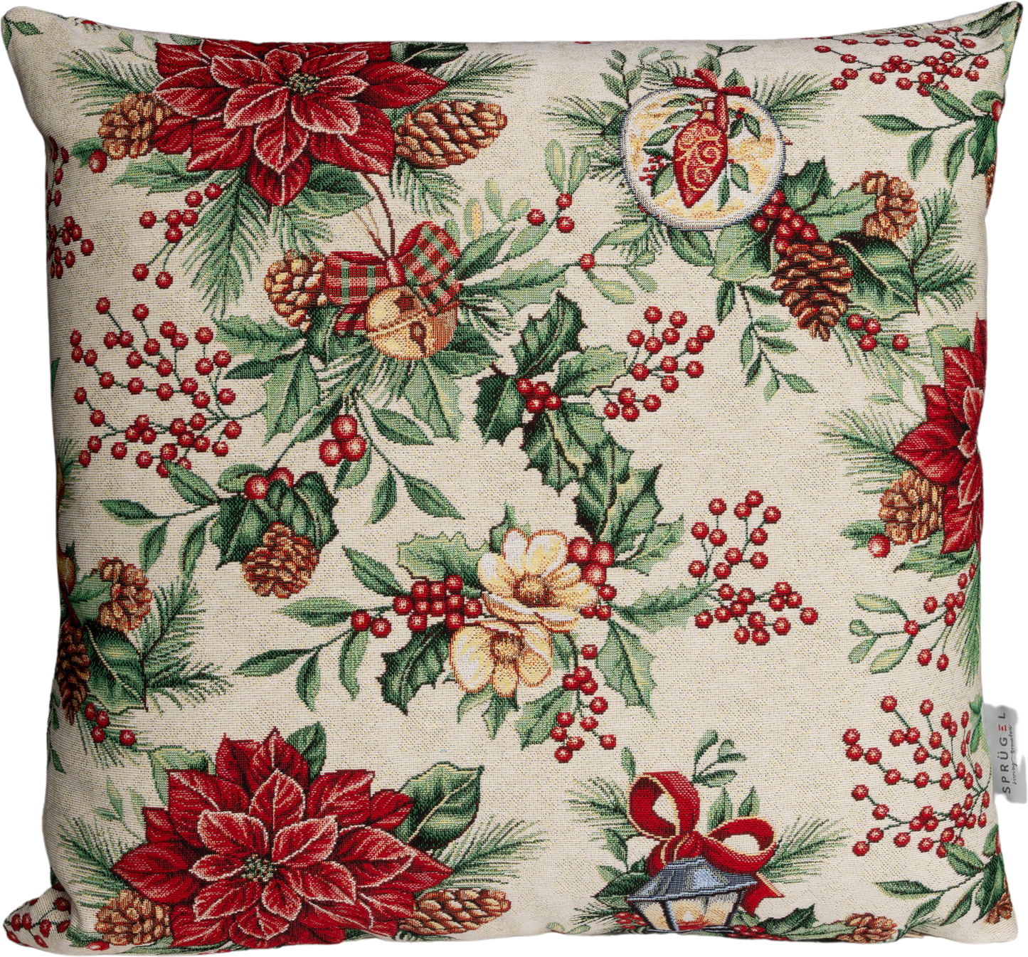 Kissenhülle Christmas Winter Rose 50x50 cm | Schwer & Griffig - Poinsettie Weihnachten Creme