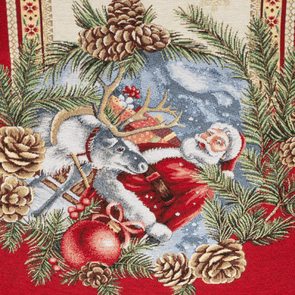 Gobelin Tischband Santas Geschenke 45x140 cm | 2 verschiedene Endmotive – Rentier & Weihnachtskugel sowie Geschenk & Kerze