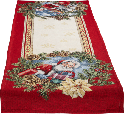 Gobelin Tischband Santas Geschenke 45x140 cm | 2 verschiedene Endmotive – Rentier & Weihnachtskugel sowie Geschenk & Kerze