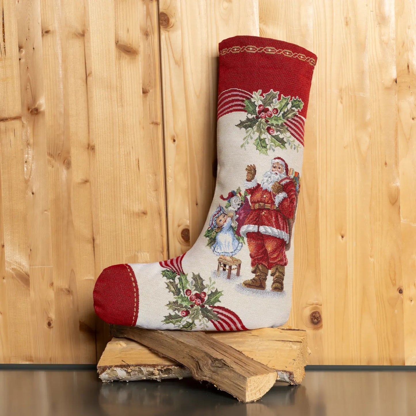Gobelin Weihnachtsstrumpf mit Weihnachtsmann & Geschenken – Santa Socks