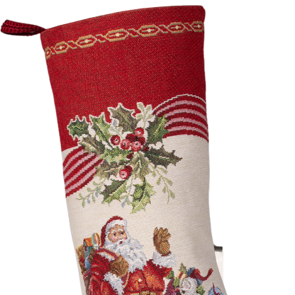Gobelin Weihnachtsstrumpf Weihnachtsmann & Geschenke | festlich-nostalgische Dekoration zum Aufhängen und befüllen