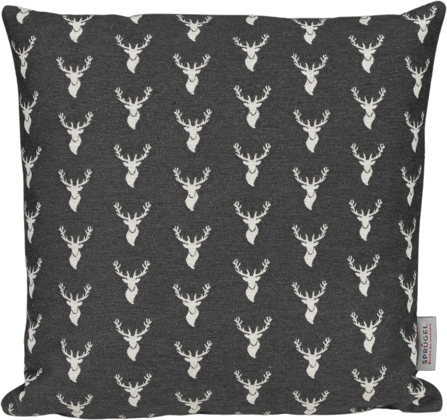 Kissenhülle Mount Deer Grau 50x50 cm | Fein & Glatt - Hirschkopf Grafisch Anthrazit Creme