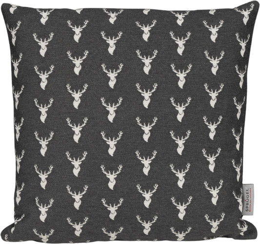 Kissenhülle Mount Deer Grau 50x50 cm | Fein & Glatt - Hirschkopf Grafisch Anthrazit Creme