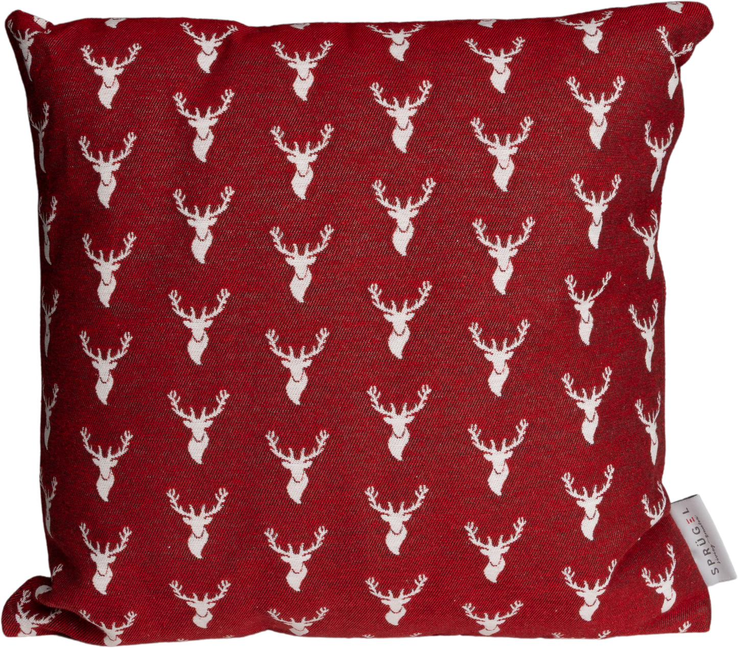 Kissenhülle Mount Deer Rot 40x40 cm | Fein & Glatt - Hirschkopf Grafisch Dunkelrot Creme