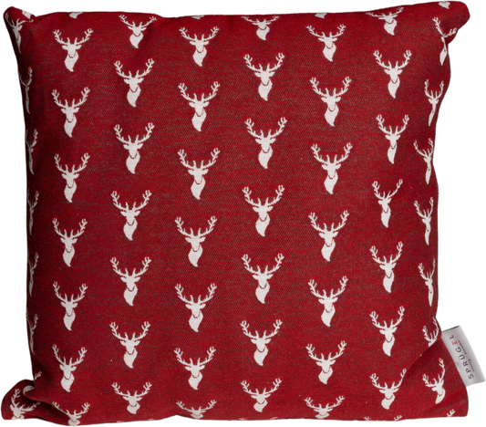Kissenhülle Mount Deer Rot 50x50 cm | Fein & Glatt - Hirschkopf Grafisch Dunkelrot Creme
