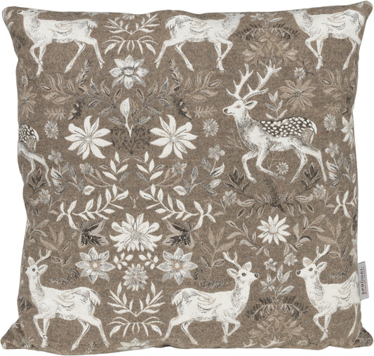 Kissenhülle Homeland Deer Taupe 50x50 cm | Filzig-Warm & Robust - Hirsch Blumen Taupe Weiß