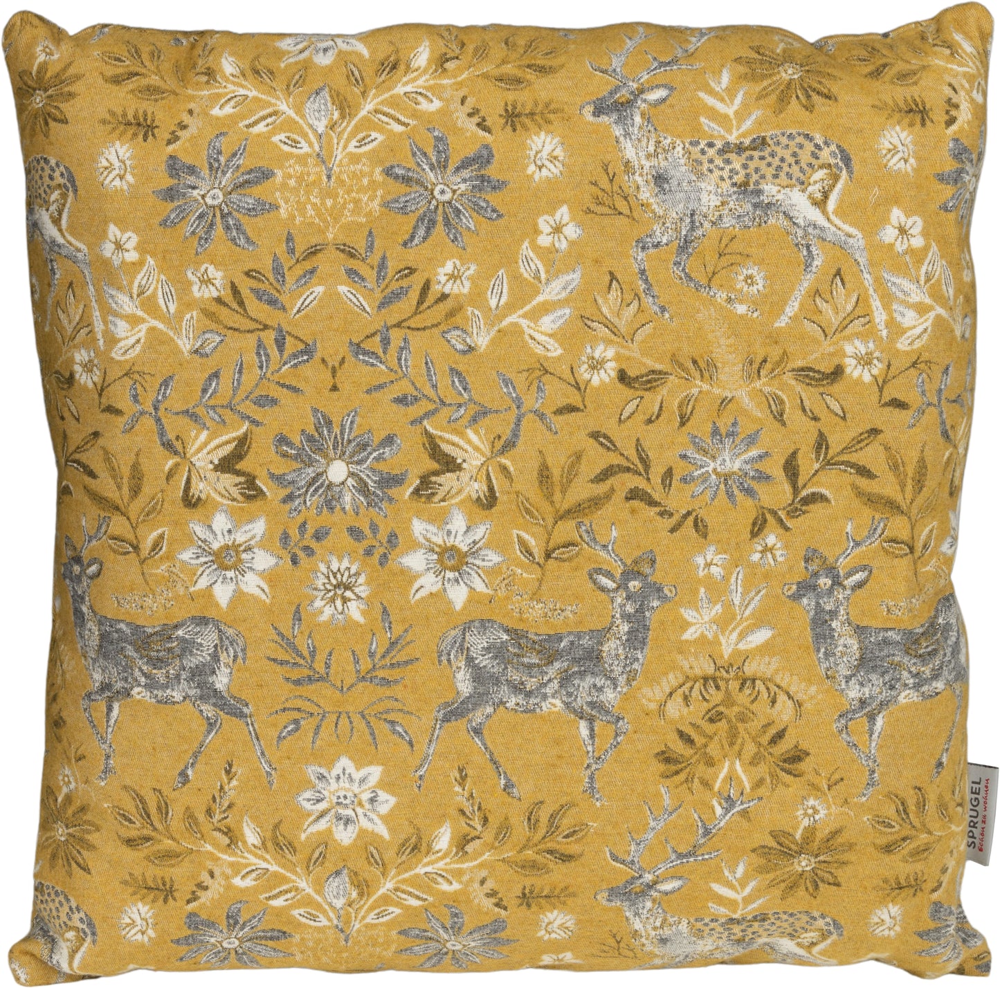 Kissenhülle Homeland Deer Gold 50x50 cm | Filzig-Warm & Robust - Hirsch Blumen Senfgelb Silber