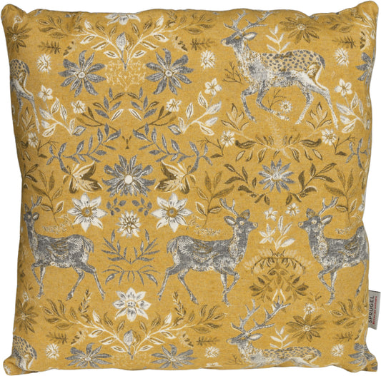 Kissenhülle Homeland Deer Gold 50x50 cm | Filzig-Warm & Robust - Hirsch Blumen Senfgelb Silber