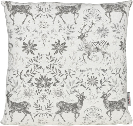 Kissenhülle Homeland Deer Weiss 40x40 cm | Filzig-Warm & Robust - Hirsch Blumen Weiß Silber