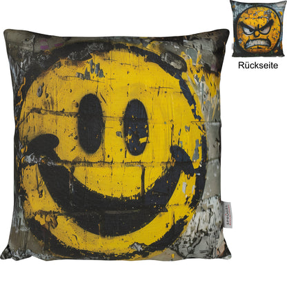 Wende-Kissenhülle Friendly + Angry Smiley