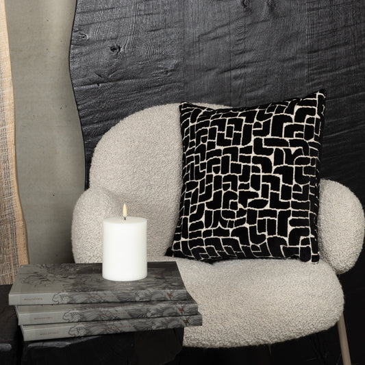 Kissenhülle Bonea Pattern 45x45 cm | Schwer & Griffig - Geometrisches Muster Schwarz Creme