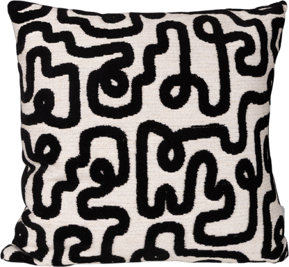 Kissenhülle Bonea Labyrinth 45x45 cm | Schwer & Griffig - Geschwungenes Muster Creme Schwarz