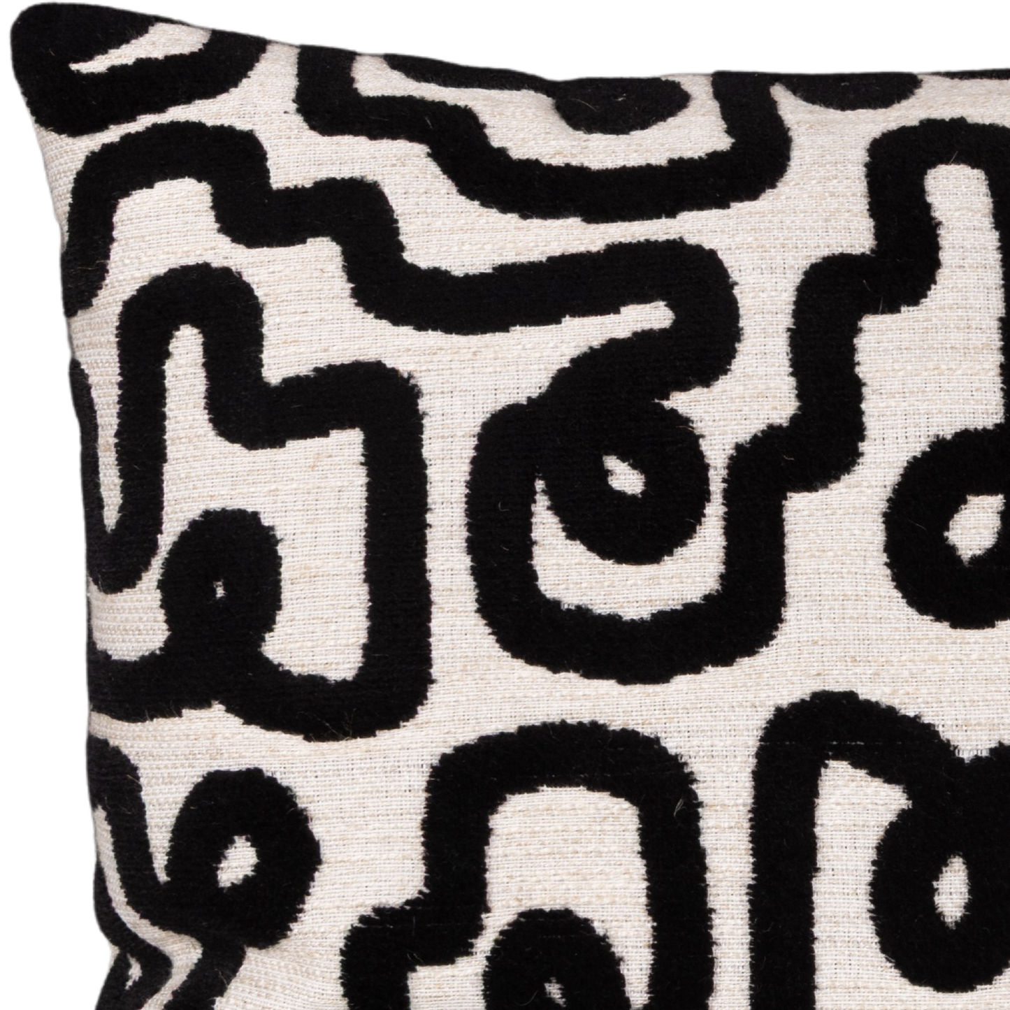 Kissenhülle Bonea Labyrinth 45x45 cm | Schwer & Griffig - Geschwungenes Muster Creme Schwarz