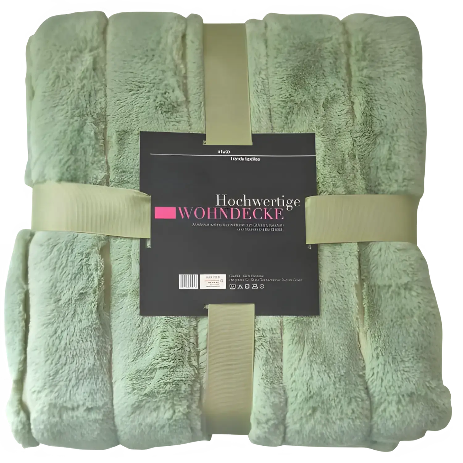 flauschige Kuscheldecke in grün viereckig gefaltet und verpackt mit Band