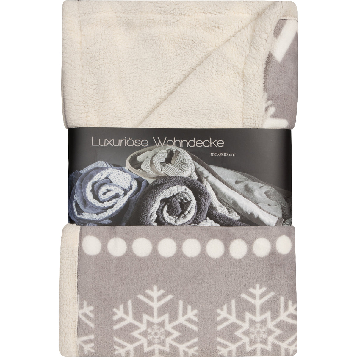 Wohndecke 150x200 cm Schneeflocken-Muster grau/creme – Sprügel Hometex GmbH