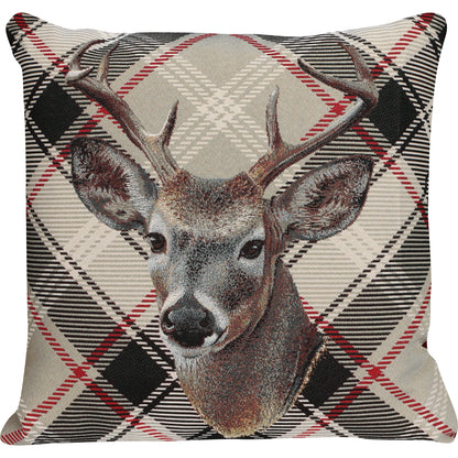 Gobelin Kissenhülle mit Hirsch im Chalet-Stil - Check Deer beige 45x45 cm