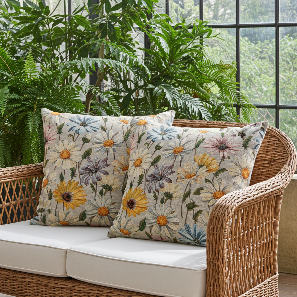 Gobelin Kissenhülle Frühlingsblütenwiese - Elina Flowerfield 40x40 cm